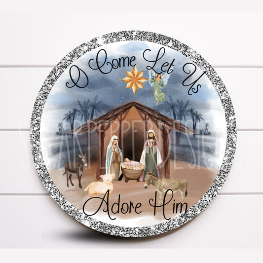 Wreath Sign, O Come Let Us Adore Him Wreath Sign, Christmas Wreath Sign, Sign For Wreath, Sugar Pepper Designs