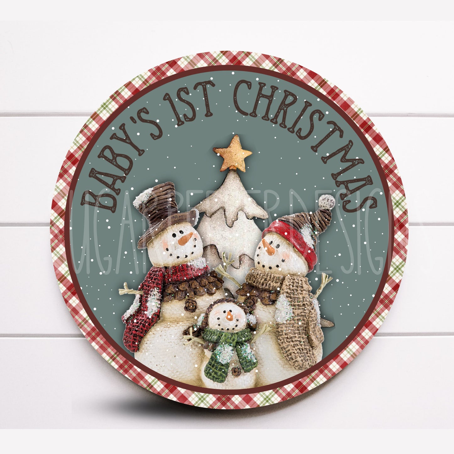 Wreath Sign,Baby’s First Christmas Round Metal Wreath Sign or Christmas Ornament, Baby’s First Christmas Gifts, Sign For Wreath