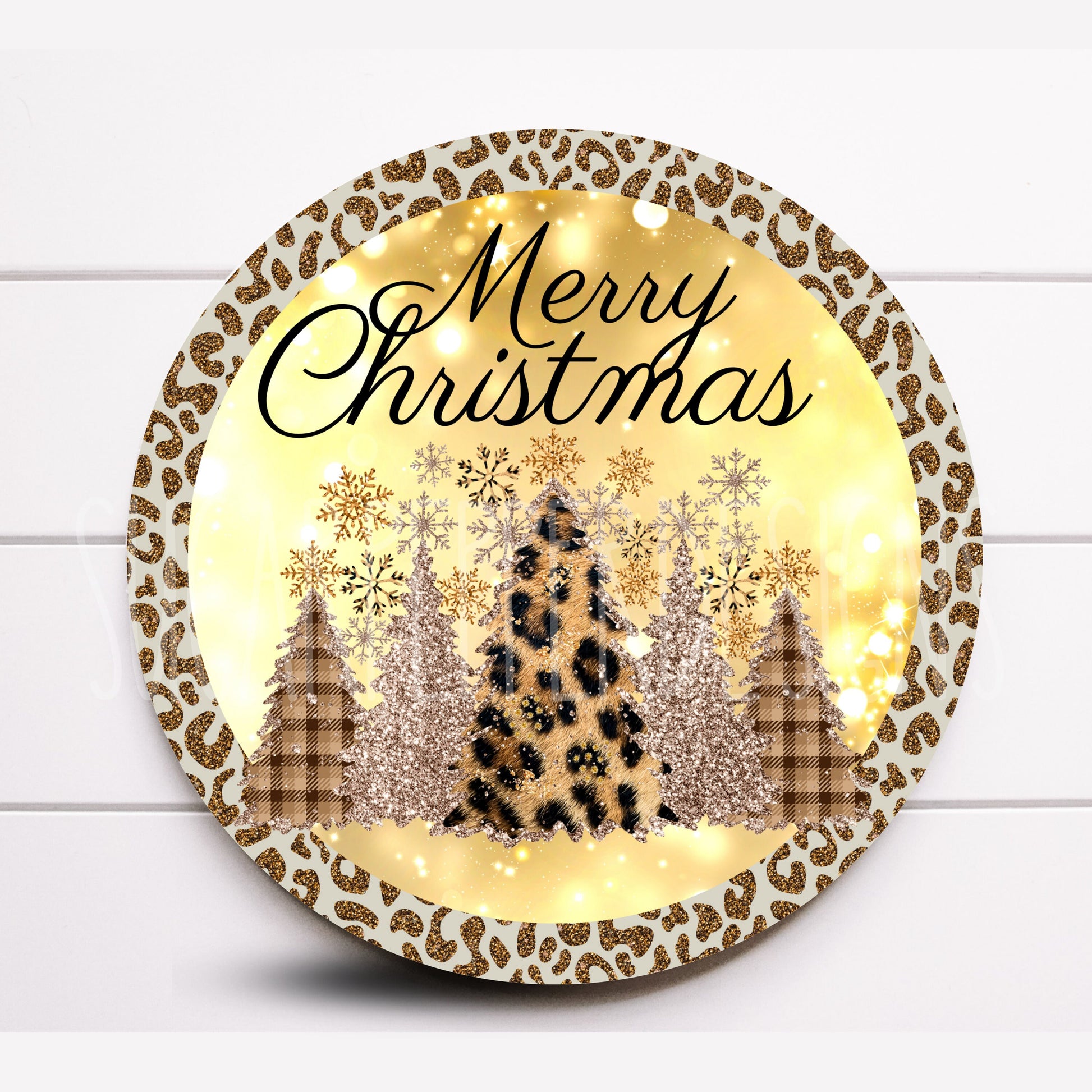 Wreath Sign, Gold Leopard Print Christmas Wreath Sign, Animal Print Christmas Wreath Sign, Sugar Pepper Designs, Sign For Wreath