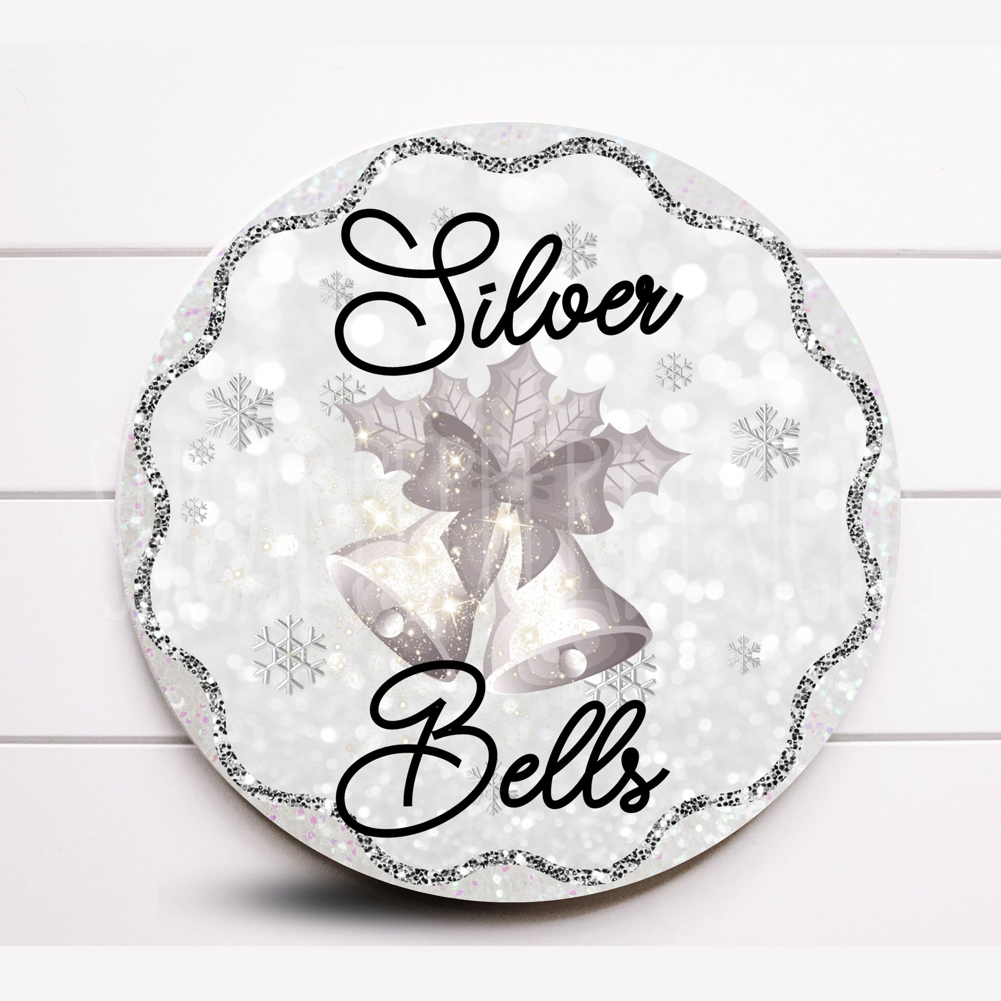 Wreath Sign, Silver Bell Christmas Wreath Sign, Round Metal Sign, Choose your size, Sugar Pepper Designs, Sign For Wreath