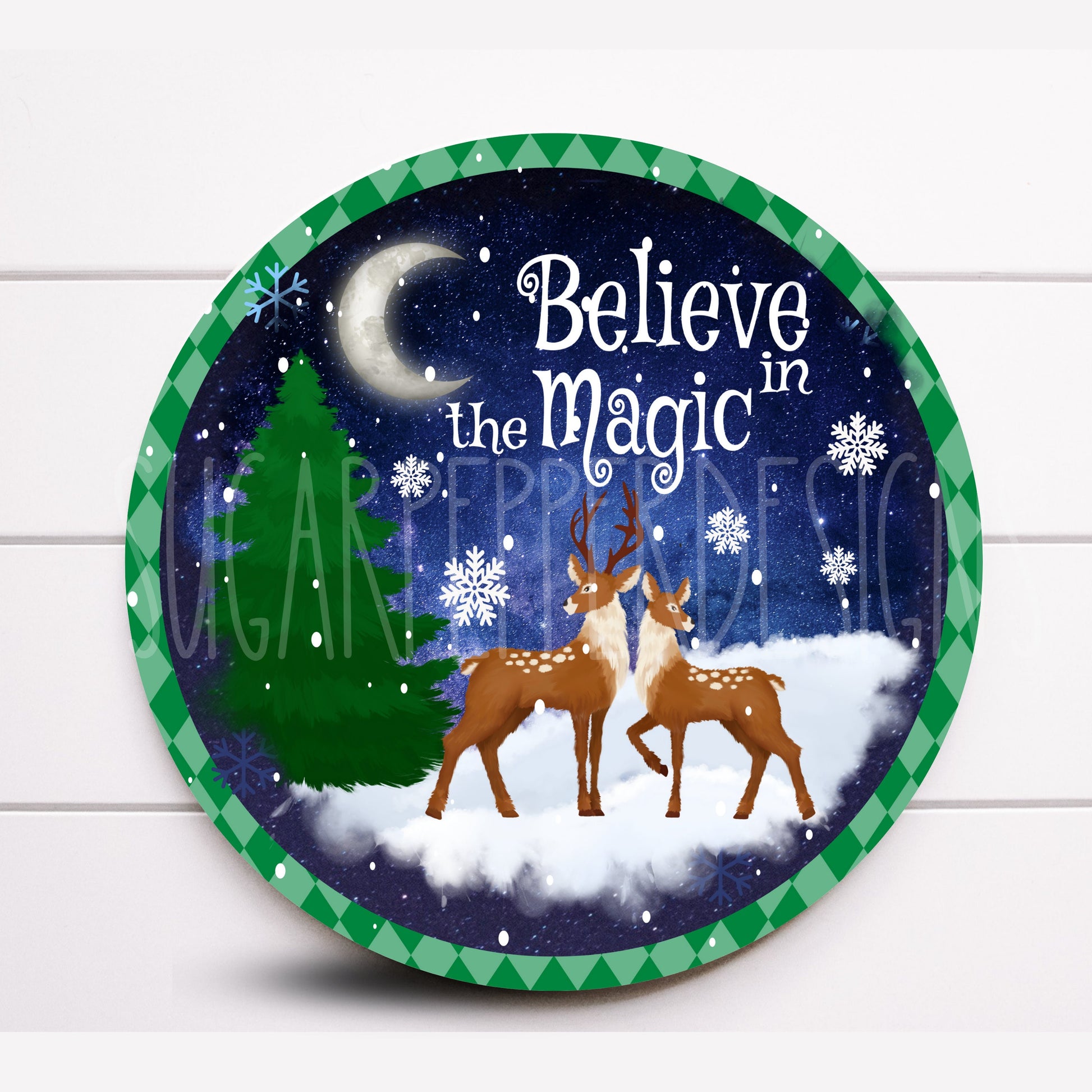 Wreath Sign, Believe In the Magic Sign, Reindeer Sign, Christmas Sign, Sugar Pepper Designs, Sign For Wreath