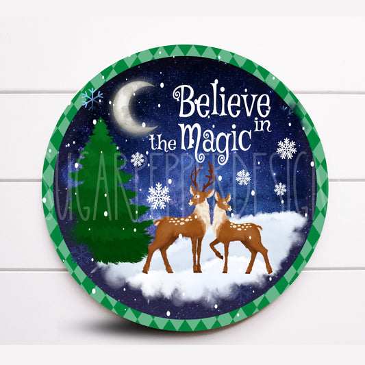 Wreath Sign, Believe In the Magic Sign, Reindeer Sign, Christmas Sign, Sugar Pepper Designs, Sign For Wreath