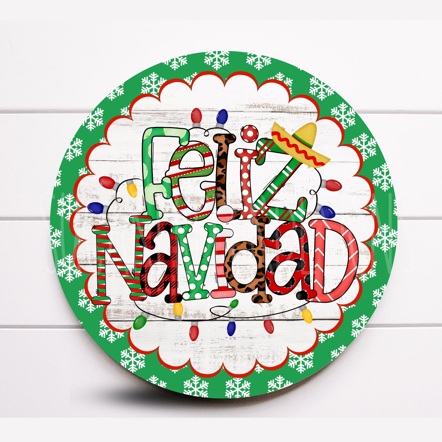 Wreath Sign, Feliz Navidad Round Metal Sign, Sugar Pepper Designs, Sign For Wreath, Festive Christmas Wreath Sign, Choose Your Size