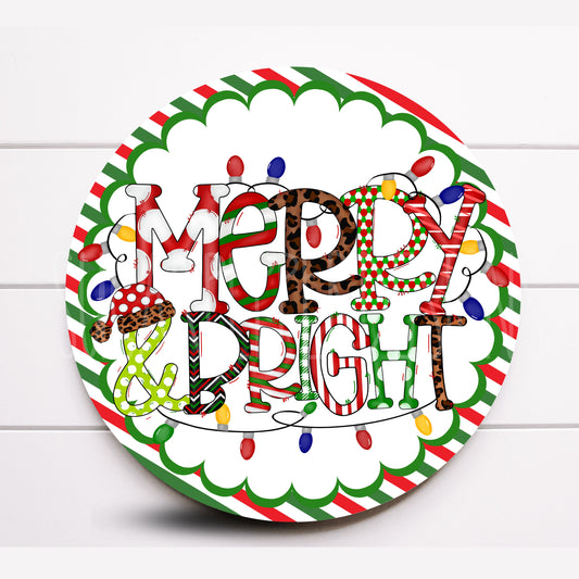 Wreath Sign, Merry and Bright Round Metal Sign, Sugar Pepper Designs, Sign For Wreath, Cheery Christmas Sign, Choose Your Size