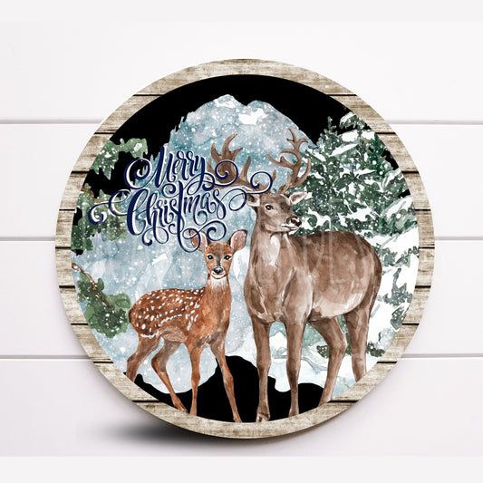 Wreath Sign, Woodland Animals Christmas Wreath Sign, Deer Sign, Round Metal Sign, Choose your size, Sugar Pepper Designs, Sign For Wreath