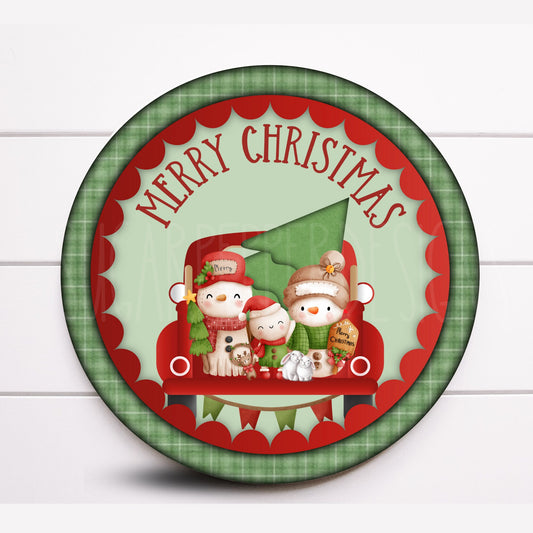 Wreath Sign, Merry Christmas Round Metal Wreath Sign, Snowman Wreath Sign, Sugar Pepper Designs, Sign For Wreath