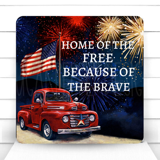 Home Of The Free Because Of The Brave Patriotic Wreath Sign, Summer Wreath Sign, Sugar Pepper Designs, Door Decor, Sign For Wreath