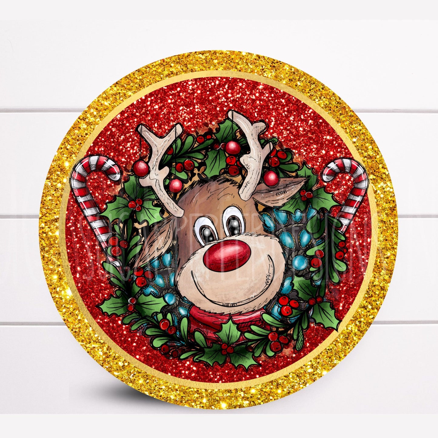 Wreath Sign, Christmas Red and Gold Reindeer Wreath Sign, Christmas Wreath Sign, Sign For Wreath, Sugar Pepper Designs