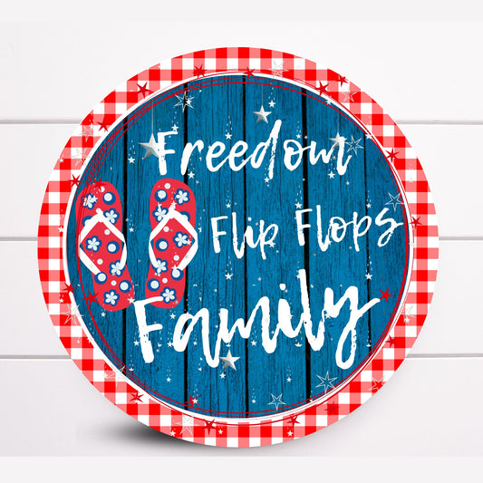 Wreath Sign, Freedom Flip Flops Family Round Fourth of July Wreath Sign, Sugar Pepper Designs, Sign For Wreath, Door Decor