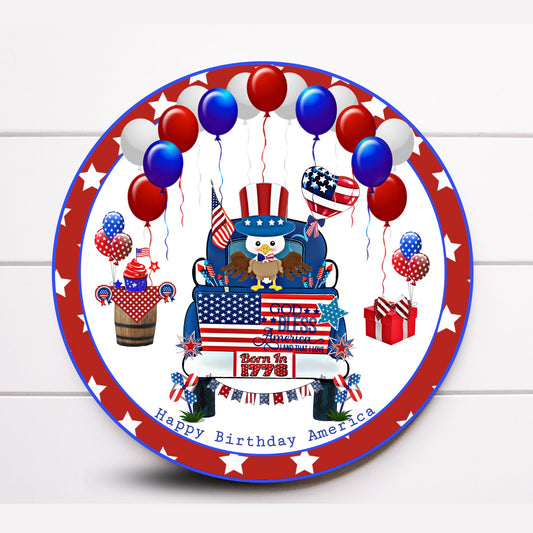 Wreath Sign, Round Patriotic Truck Wreath Sign, 4th of July Wreath Sign, Sugar Pepper Designs, Sign For Wreath, Door Decor