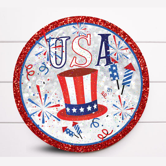 Wreath Sign, USA Round Fourth Of July Wreath Sign, Patriotic Wreath Sign, Wreath Sign, Sugar Pepper Designs, Sign For Wreath, Door Decor