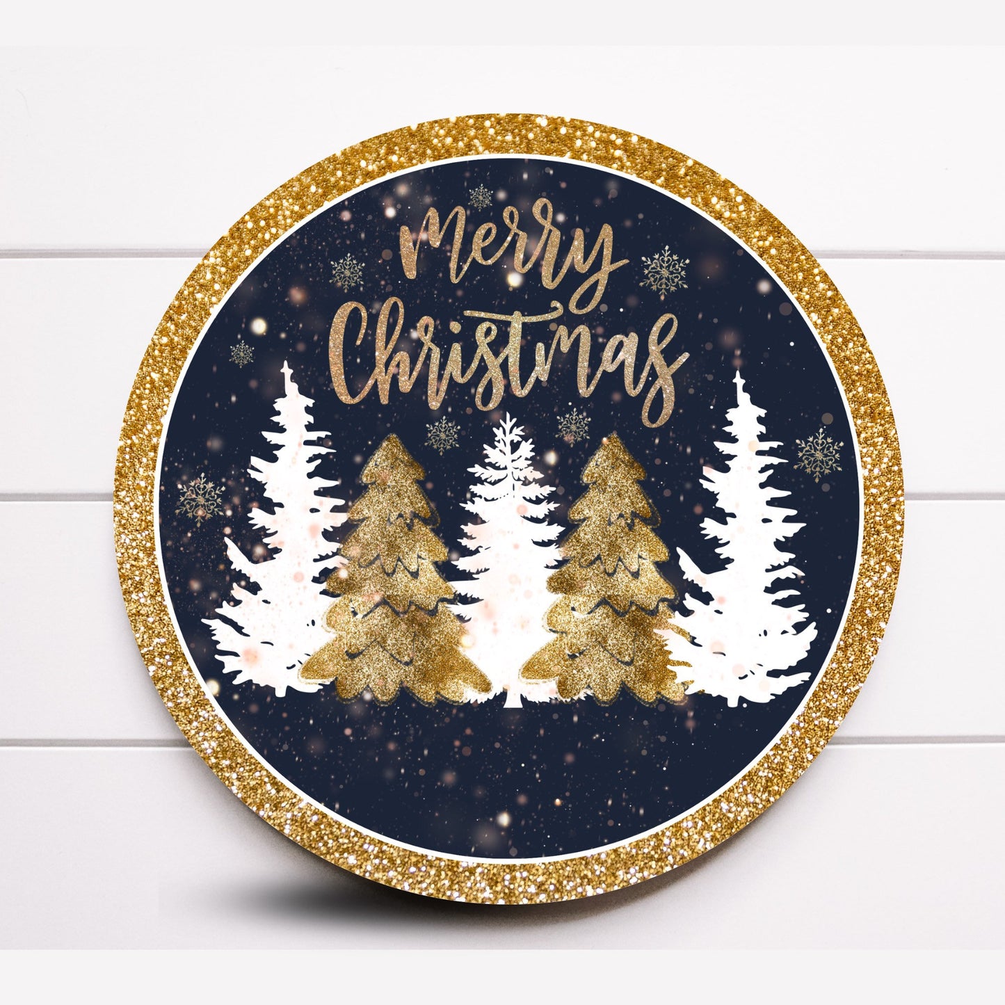 Wreath Sign, Merry Christmas Navy and Gold Wreath Sign, Round Metal Sign, Choose your size, Sugar Pepper Designs, Sign For Wreath