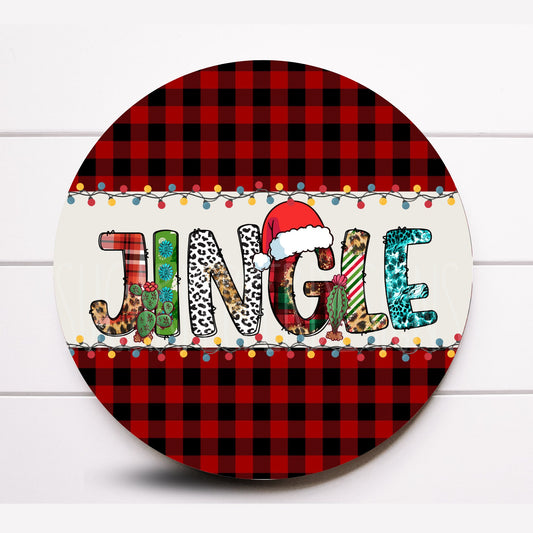 Wreath Sign, Jingle Round Metal Christmas Wreath Sign, Sugar Pepper Designs, Sign for Wreath