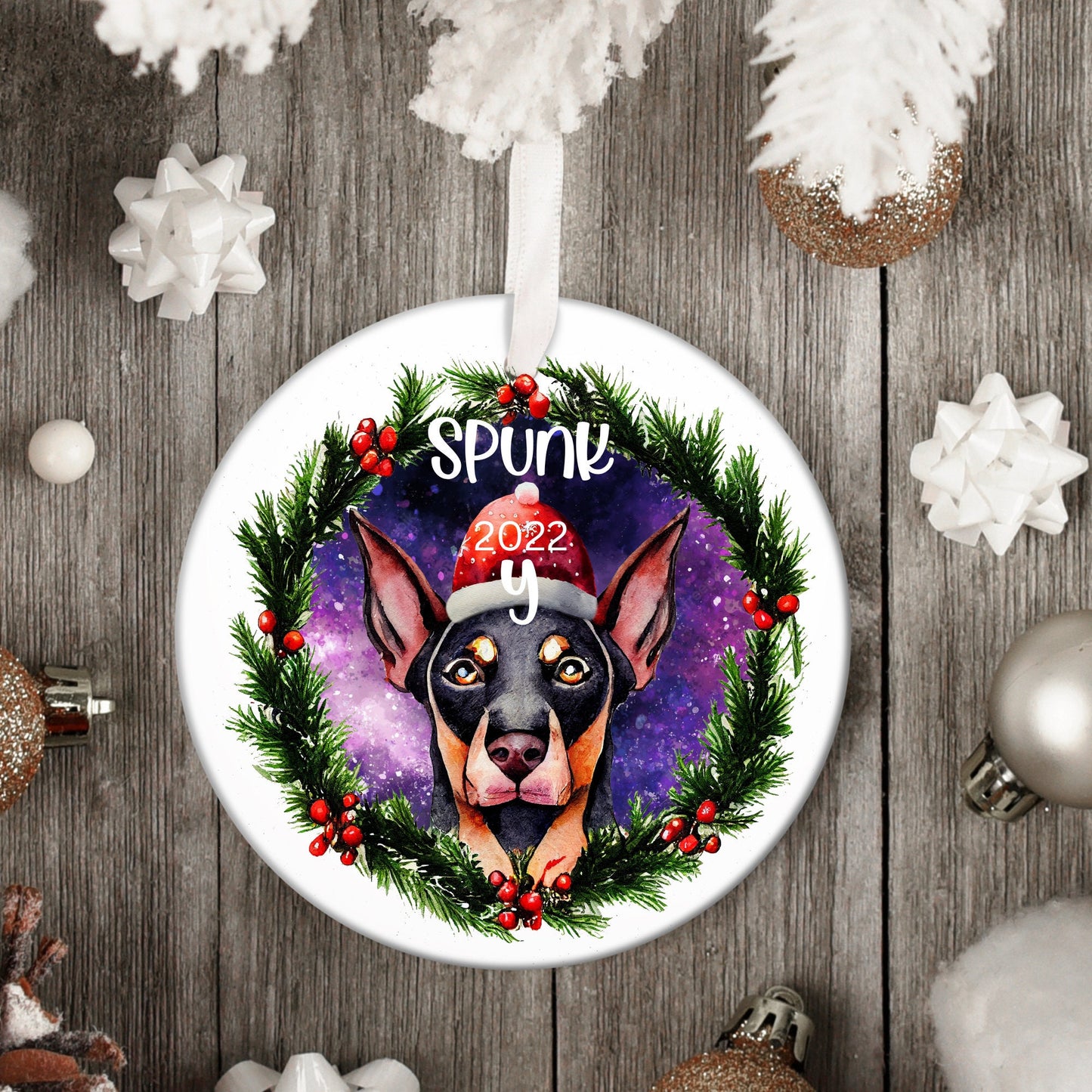 Doberman Christmas Ornament, Doberman Ornament, Doberman Ornament Floppy Ears, Doberman Custom, Sugar Pepper Designs, Personalized Pet Gift