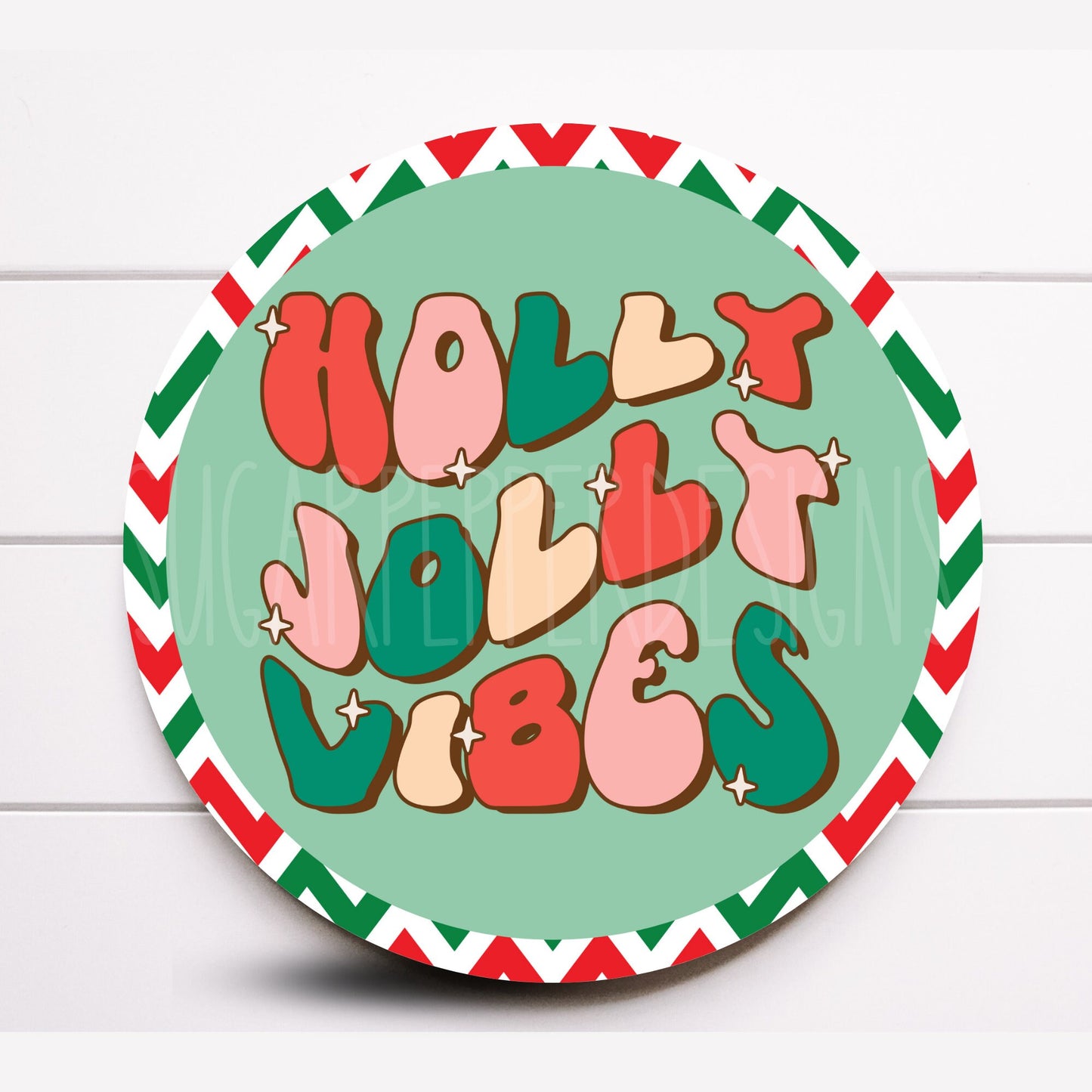 Wreath Sign, Retro Holly Jolly Vibes Christmas Wreath Sign, Vintage Christmas Wreath Sign, Sign For Wreath, Sugar Pepper Designs