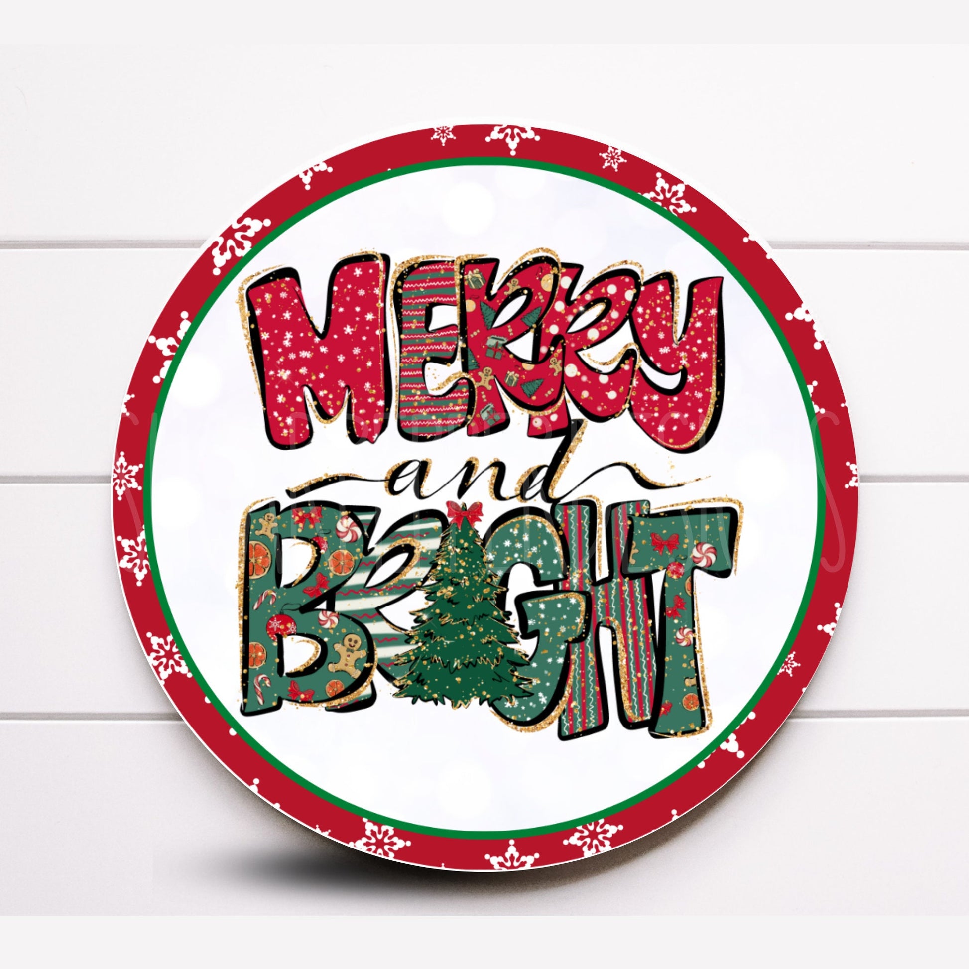 Wreath Sign, Merry and Bright Wreath Sign, Round Metal Sign, Choose your size, Sugar Pepper Designs, Sign For Wreath