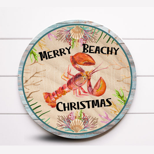 Wreath Sign, Beachy Christmas Round Metal Wreath Sign, Coastal Wreath Sign, Sugar Pepper Designs, Sign For Wreath