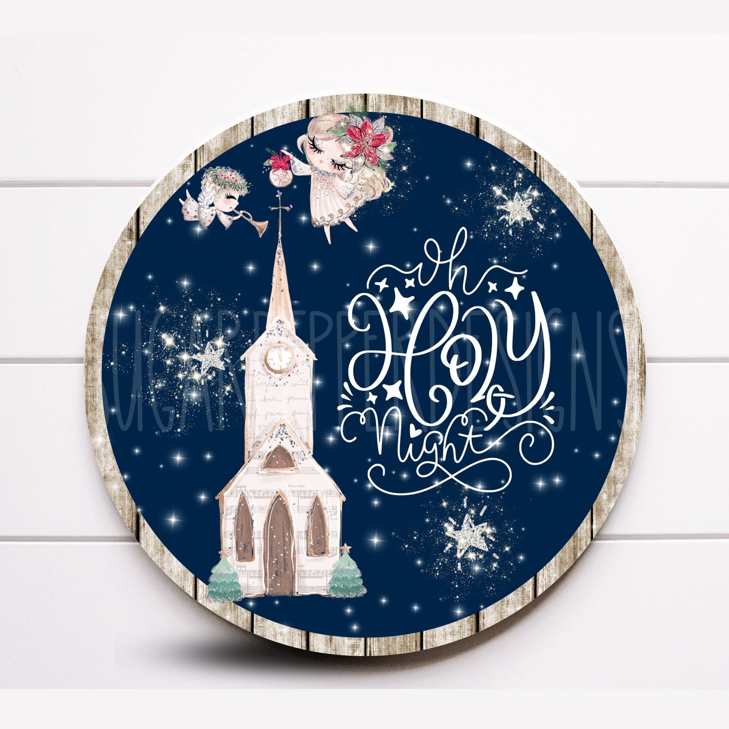 Wreath Sign, Navy Blue Holy Night Chapel Christmas Wreath Sign, Angel Wreath Sign, Metal Wreath Sign, Sugar Pepper Designs, Sign For Wreath,