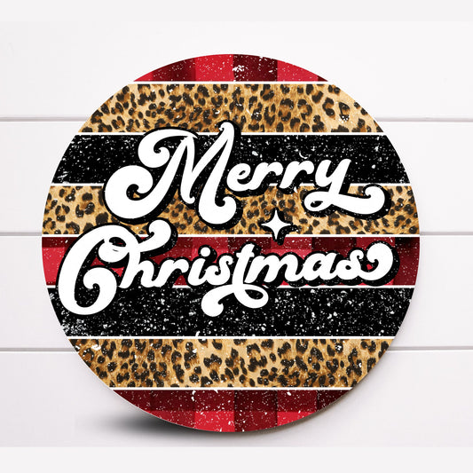 Wreath Sign, Retro Merry Christmas Round Metal Christmas Wreath Sign, Sugar Pepper Designs, Sign for Wreath