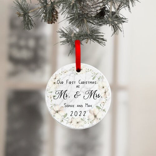 First Christmas Married Ornament 2022, Mr and Mrs Christmas Ornament, Our First Christmas As Ornament, Custom First Year Married 2022