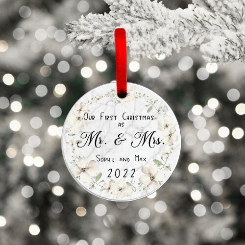 First Christmas Married Ornament 2022, Mr and Mrs Christmas Ornament, Our First Christmas As Ornament, Custom First Year Married 2022