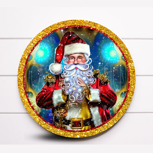 Wreath Sign, Round Steampunk Ethereal Santa Claus Christmas Wreath Sign, Metal Wreath Sign, Sugar Pepper Designs, Sign For Wreath, Door Deco