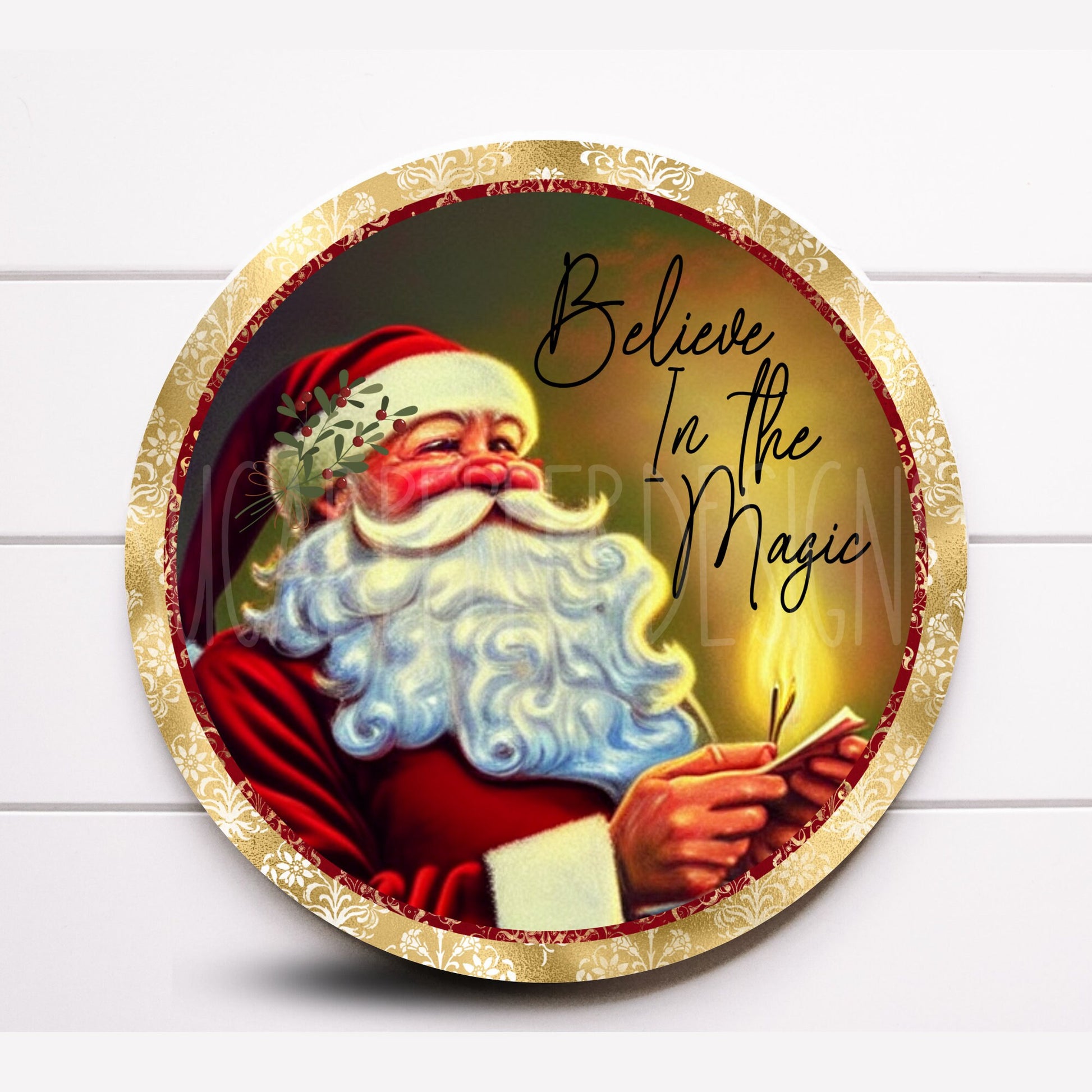 Wreath Sign, Round Jolly St Nick Christmas Wreath Sign, Metal Wreath Sign, Sugar Pepper Designs, Sign For Wreath, Santa Claus Sign