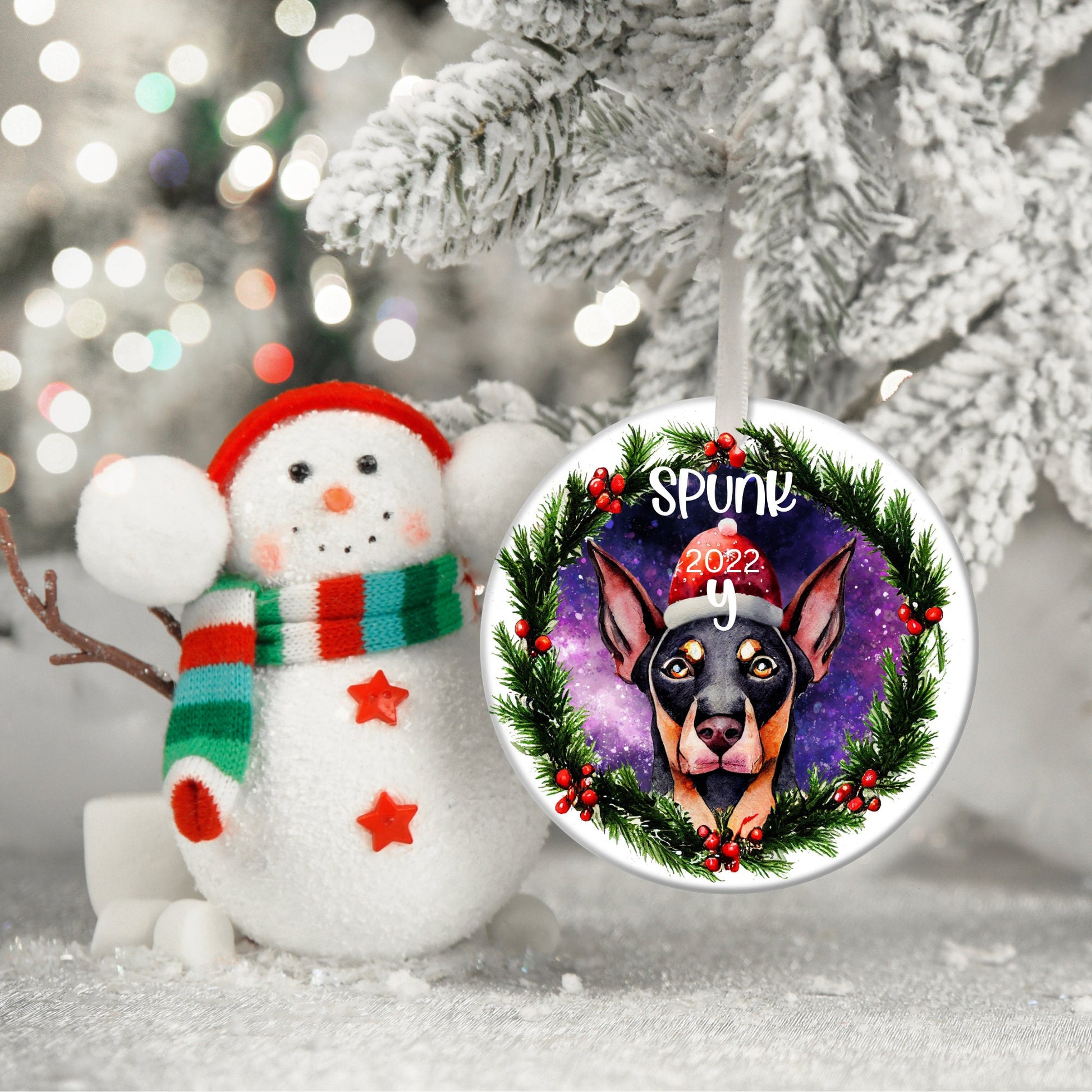 Doberman Christmas Ornament, Doberman Ornament, Doberman Ornament Floppy Ears, Doberman Custom, Sugar Pepper Designs, Personalized Pet Gift