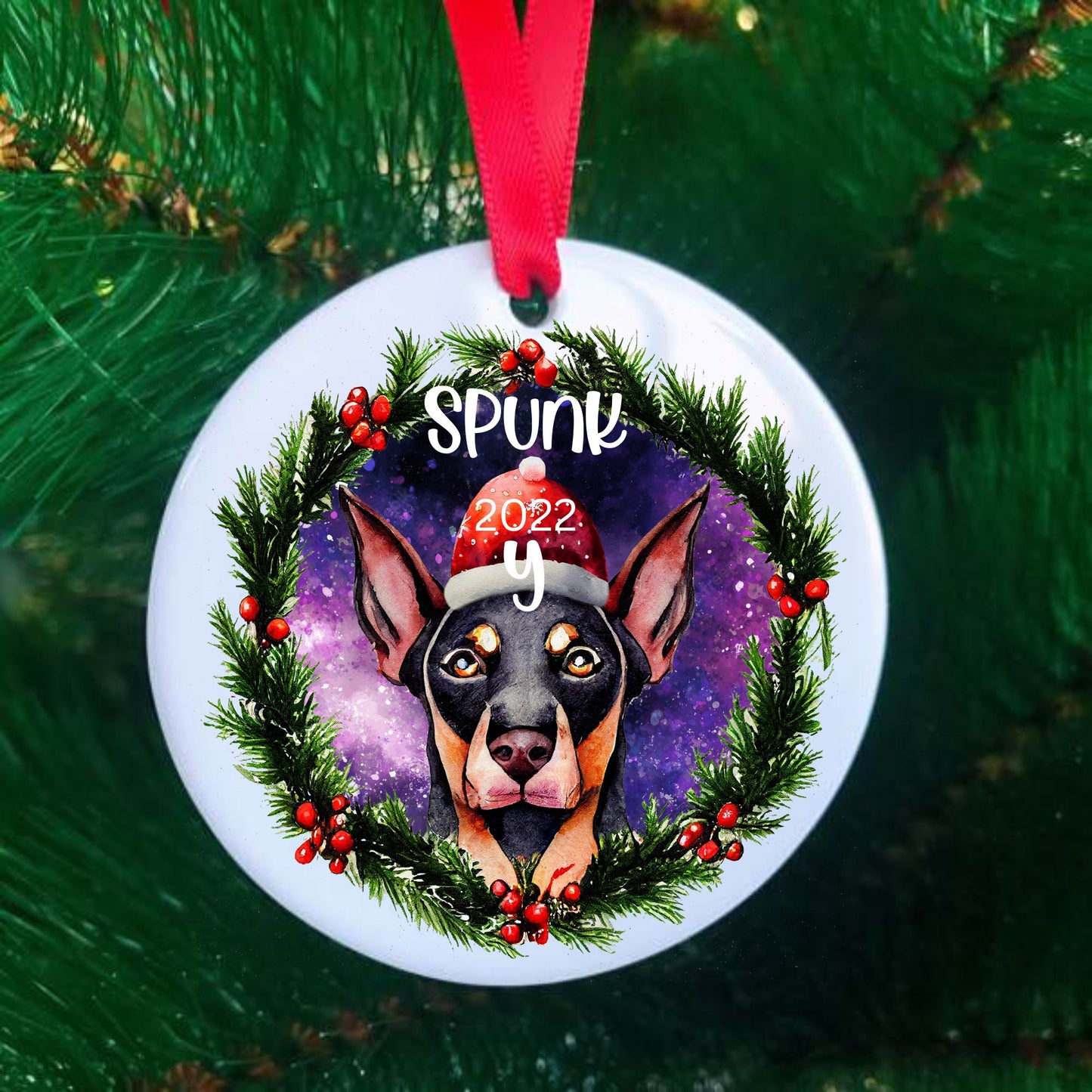 Doberman Christmas Ornament, Doberman Ornament, Doberman Ornament Floppy Ears, Doberman Custom, Sugar Pepper Designs, Personalized Pet Gift