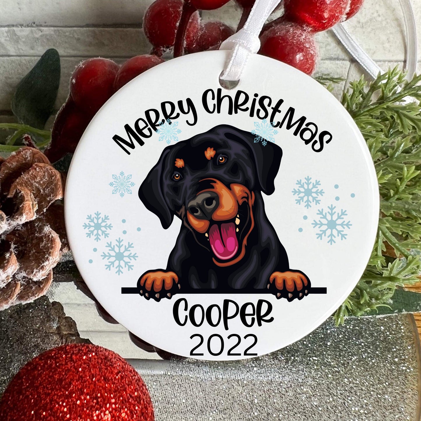 Doberman Christmas Ornament, Doberman Ornament, Doberman Ornament Floppy Ears, Doberman Custom, Sugar Pepper Designs, Personalized Pet Gift