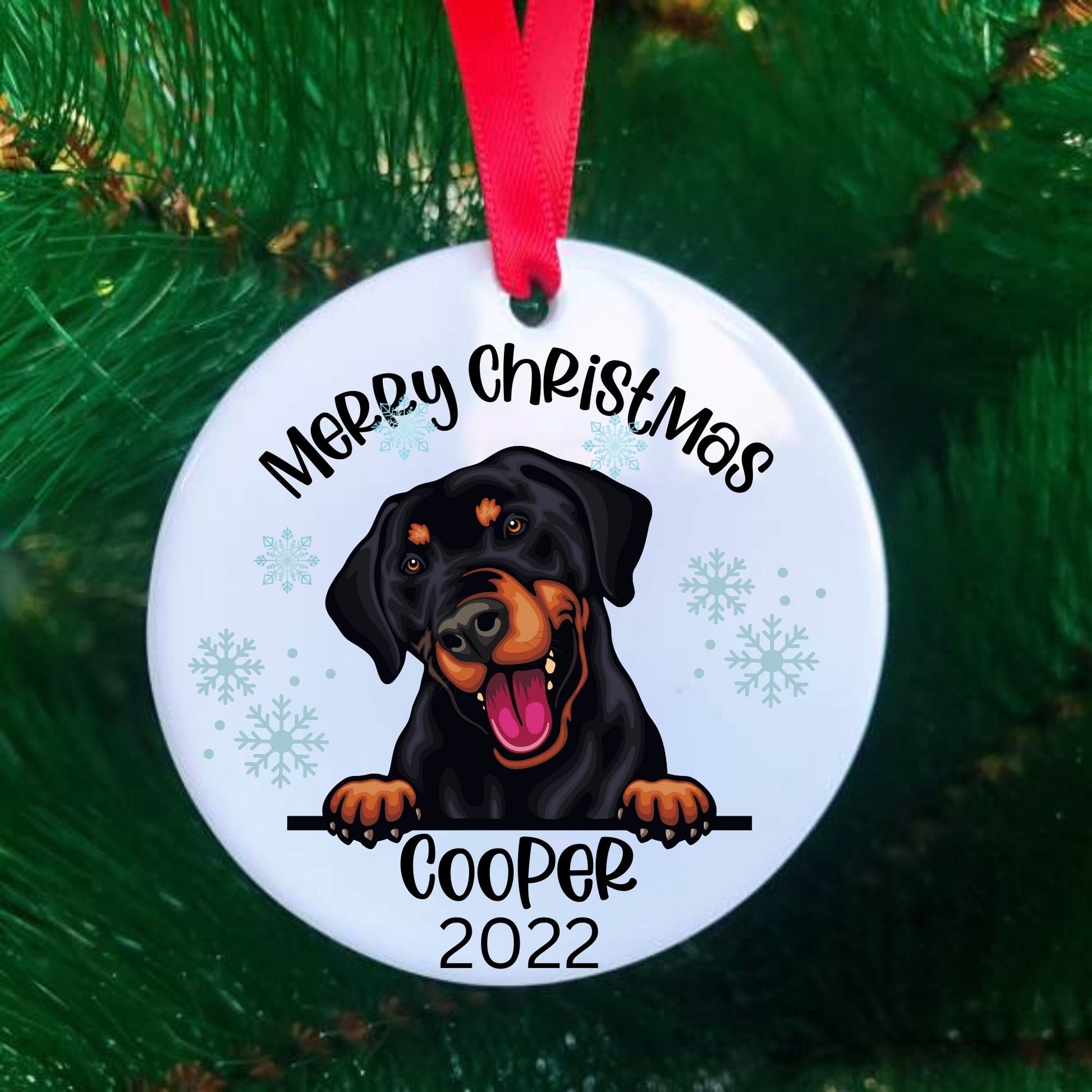 Doberman Christmas Ornament, Doberman Ornament, Doberman Ornament Floppy Ears, Doberman Custom, Sugar Pepper Designs, Personalized Pet Gift