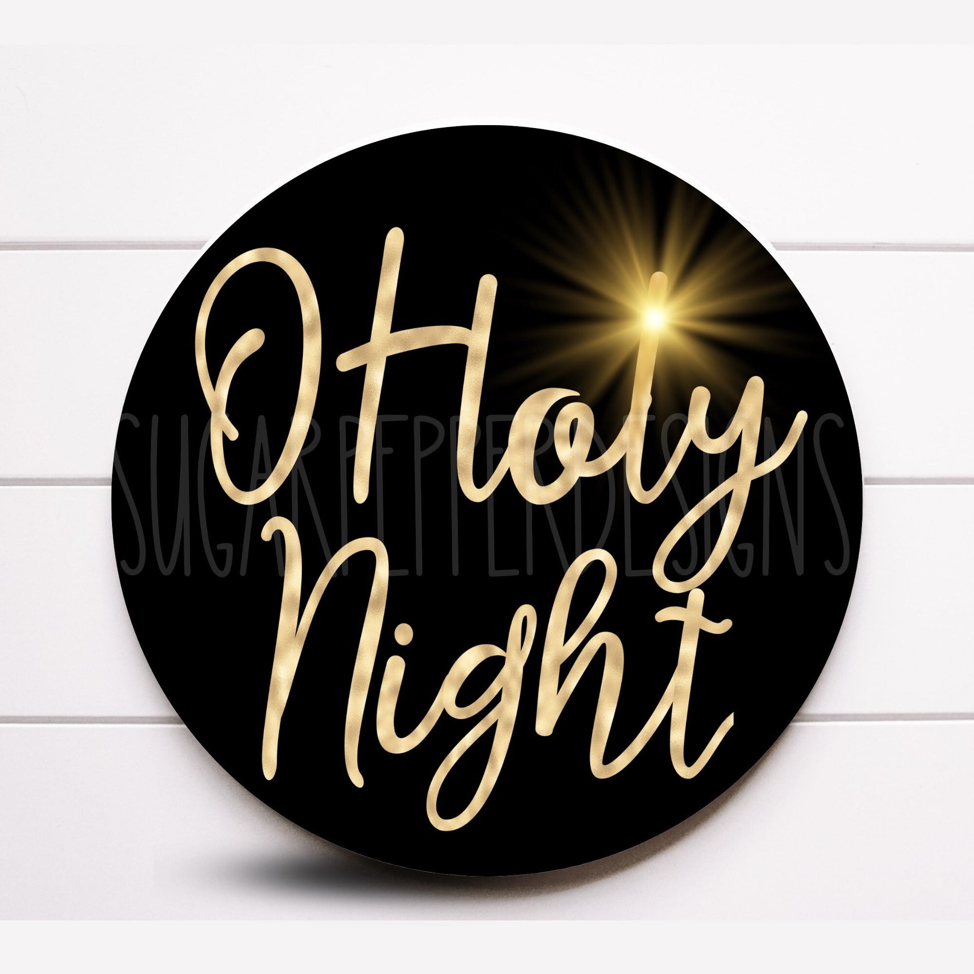 Wreath Sign, Black and Gold Christmas Wreath Sign, Holly Night, Round Metal Christmas Wreath Sign, Sugar Pepper Designs, Sign for Wreath