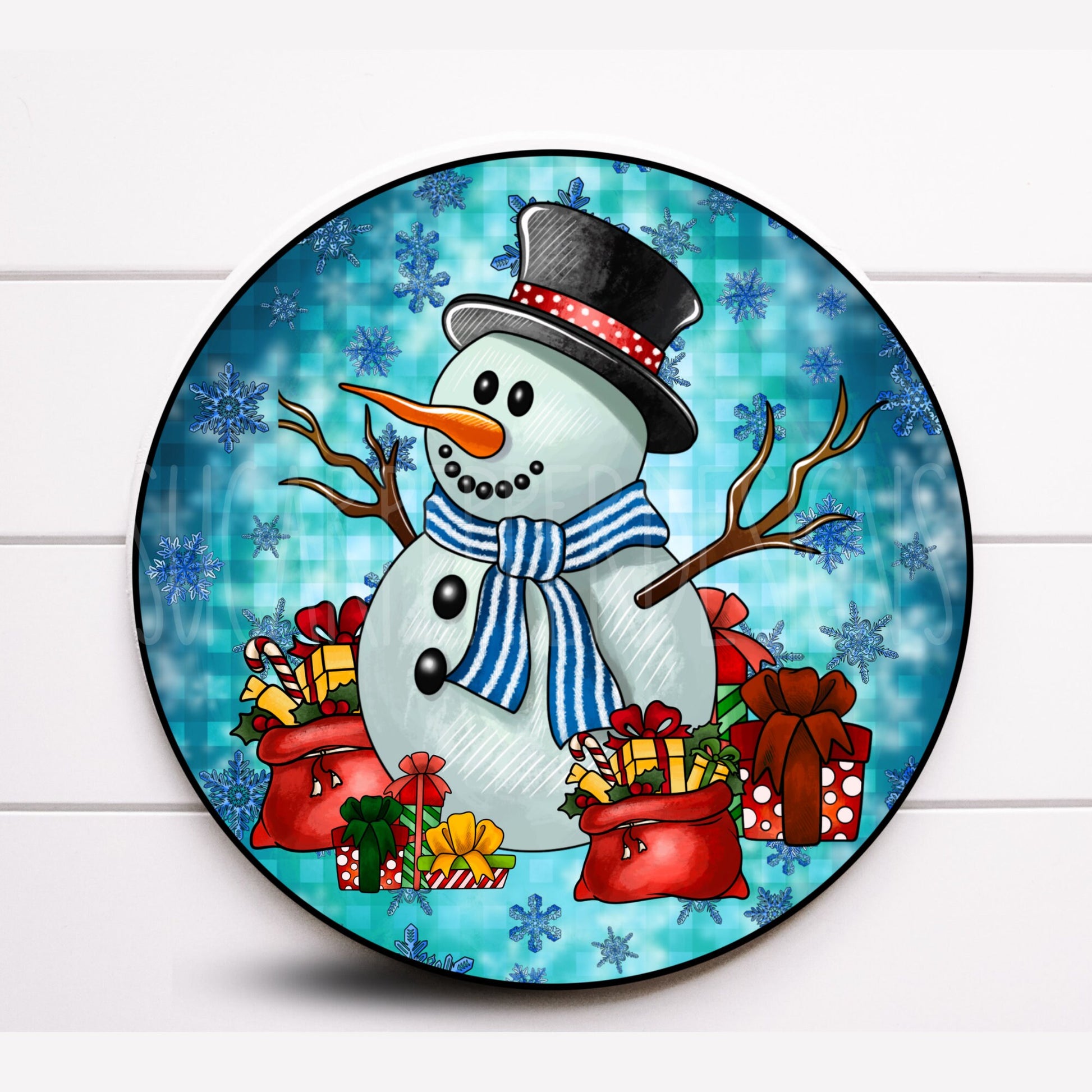 Wreath Sign, Snowman Wreath Sign, Christmas Wreath Sign, Round Metal Sign, Choose your size, Sugar Pepper Designs, Sign For Wreath