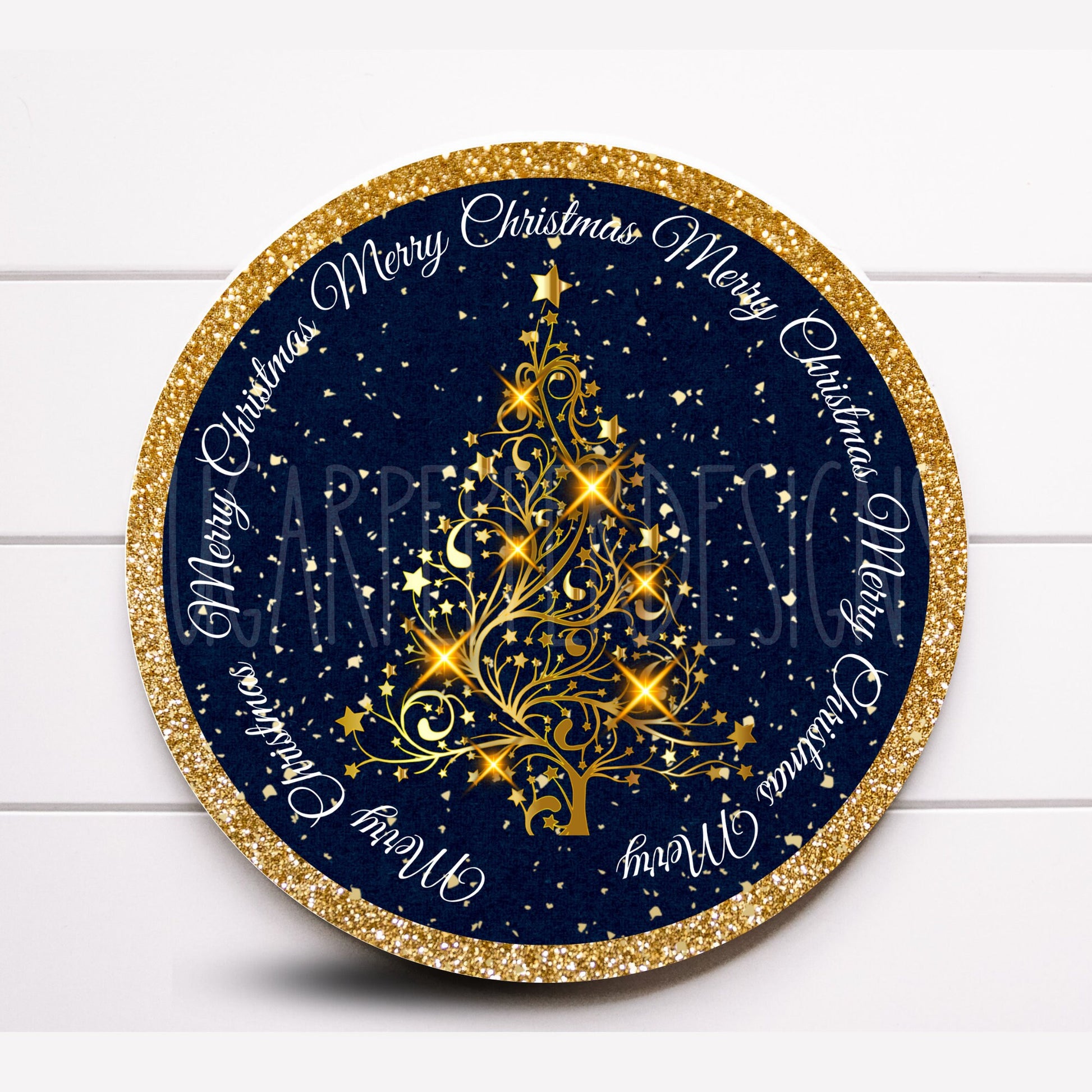 Wreath Sign, Merry Christmas Navy and Gold Wreath Sign, Round Metal Sign, Choose your size, Sugar Pepper Designs, Sign For Wreath