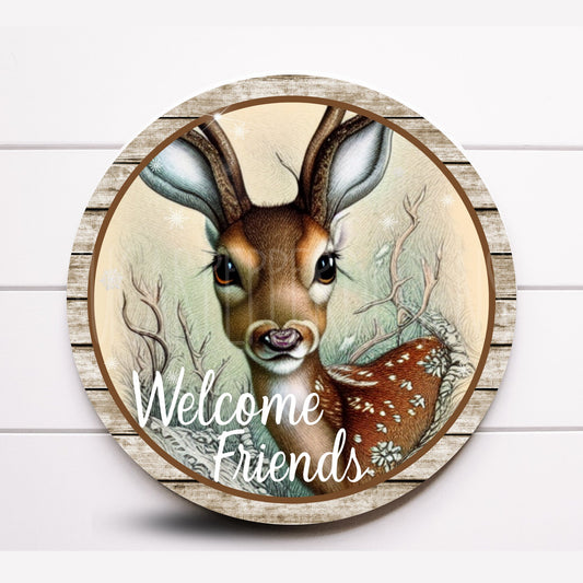 Wreath Sign, Woodland Deer Welcome Friends Winter Wreath Sign, Metal Wreath Sign, Sugar Pepper Designs, Sign For Wreath, Door Decor