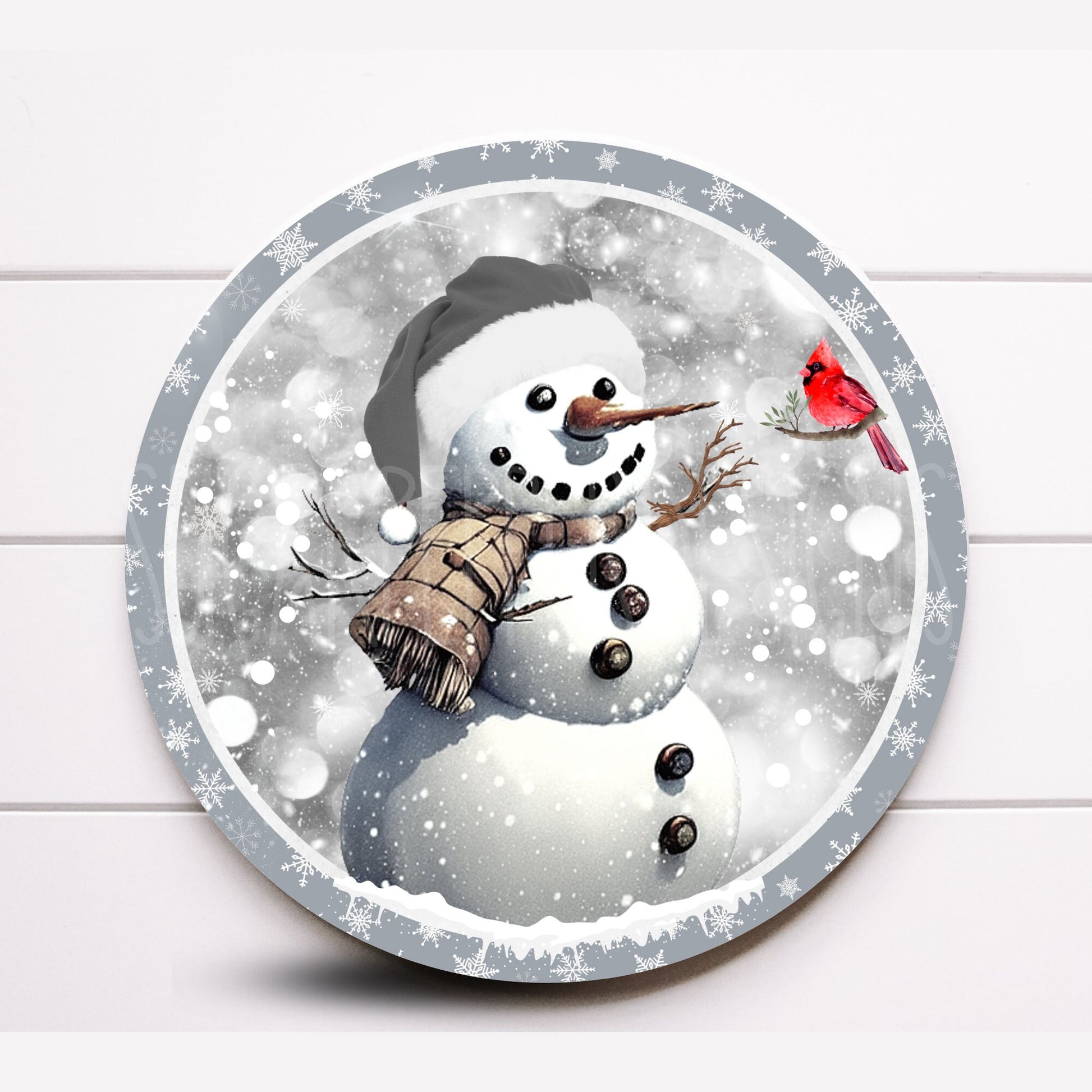 Wreath Sign, Snowman With Red cardinal Christmas Wreath Sign, Metal Wreath Sign, Sugar Pepper Designs, Sign For Wreath, Monochrome