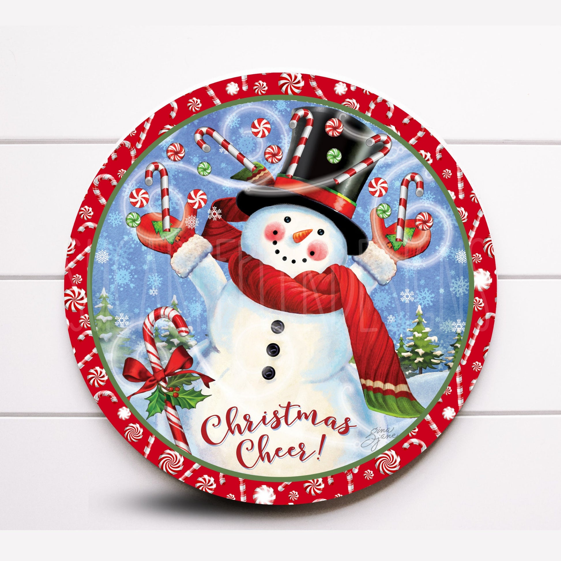 Wreath Sign, Snowman Christmas Cheer Wreath Sign, Snowman with Hat and Scarf Sign, Sugar Pepper Designs, Sign For Wreath