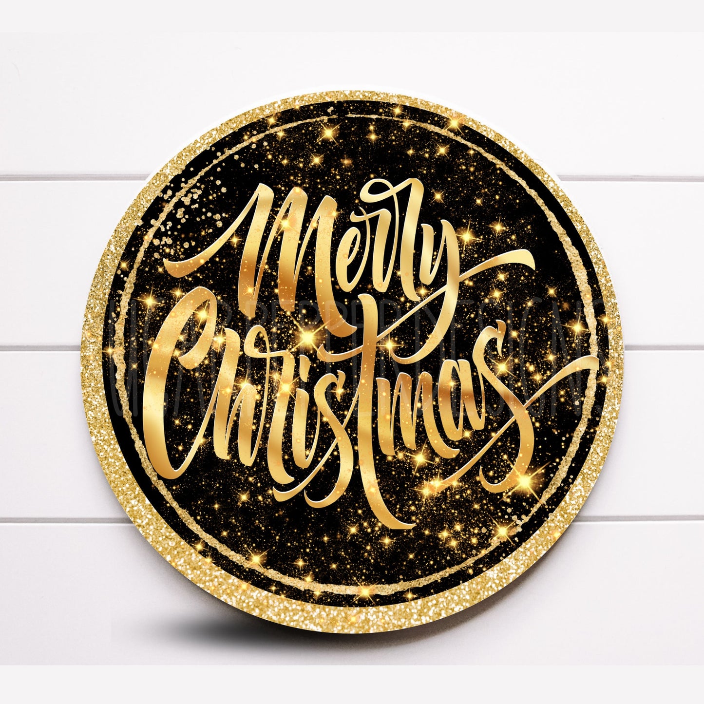 Wreath Sign, Round Black and Gold Merry Christmas Wreath Sign, Metal Wreath Sign, Sugar Pepper Designs, Sign For Wreath