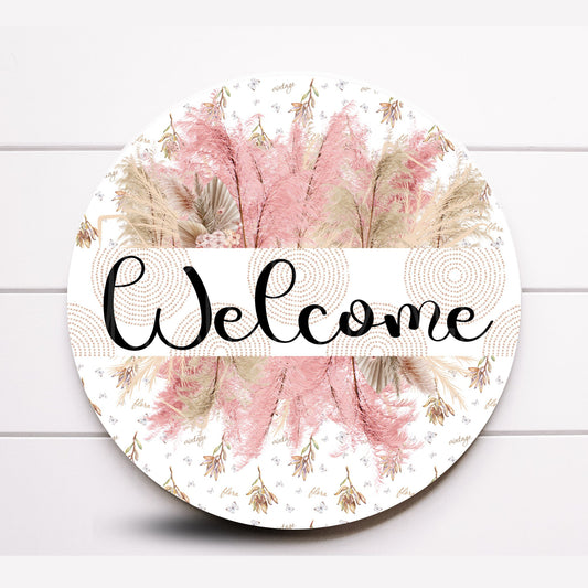 Wreath Sign, Round Wreath Sign, Boho Pampas Grass Wreath Sign, Sugar Pepper Designs, Bohemian Style, Floral Sign, Door Decor