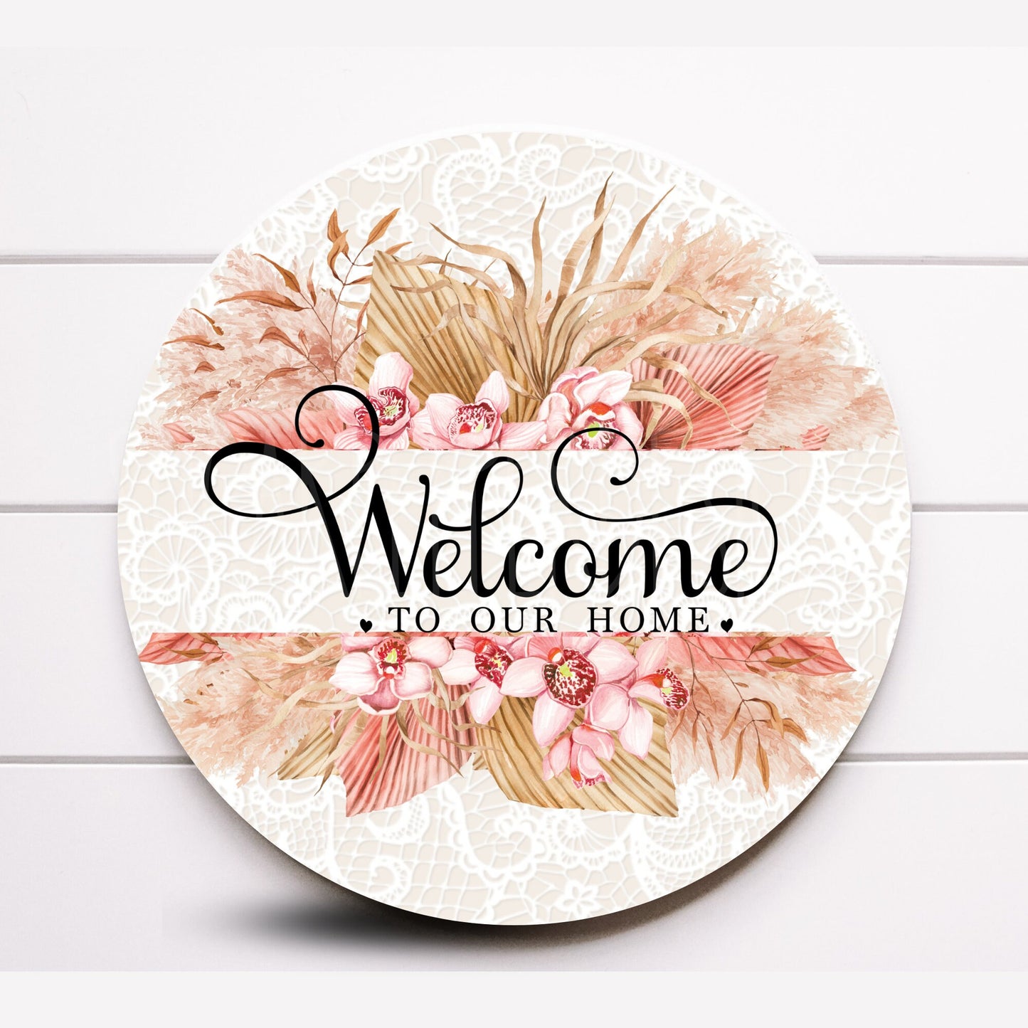 Wreath Sign, Round Wreath Sign, Boho Pampas Grass Wreath Sign, Sugar Pepper Designs, Bohemian Style, Floral Sign, Door Decor