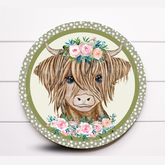 Farmhouse Highland Cow Wreath Sign, Farmhouse Cow Decoration, Highland Cow Decor, Sugar Pepper Design, Door Decor, Sign For Wreath