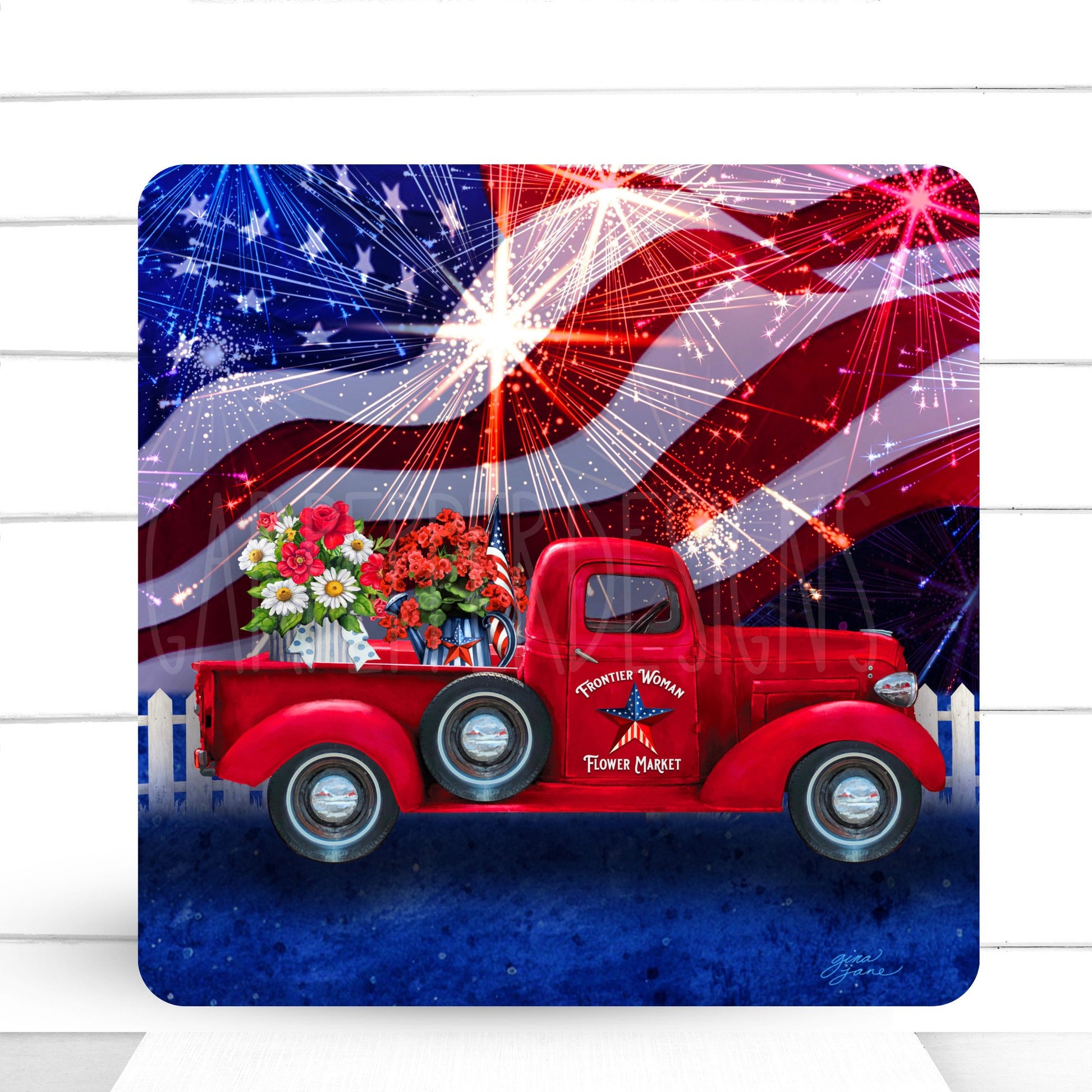 Patriotic Truck Wreath Sign, Fourth of July Wreath Sign, Sugar Pepper Designs, Door Decor, Sign For Wreath