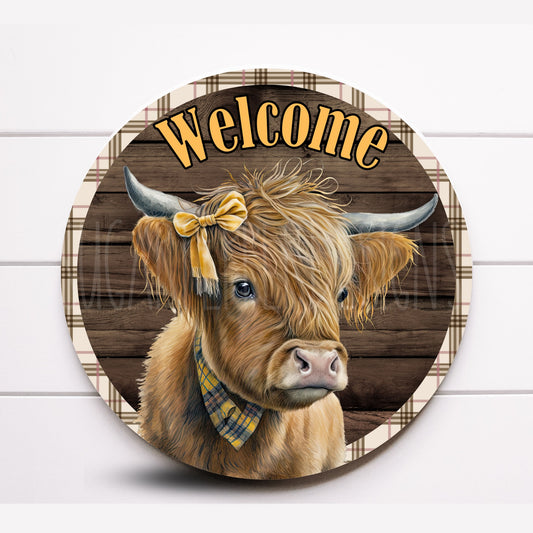 Farmhouse Highland Cow Wreath Sign, Farmhouse Cow Decoration, Highland Cow Decor, Sugar Pepper Design, Sign For Wreath