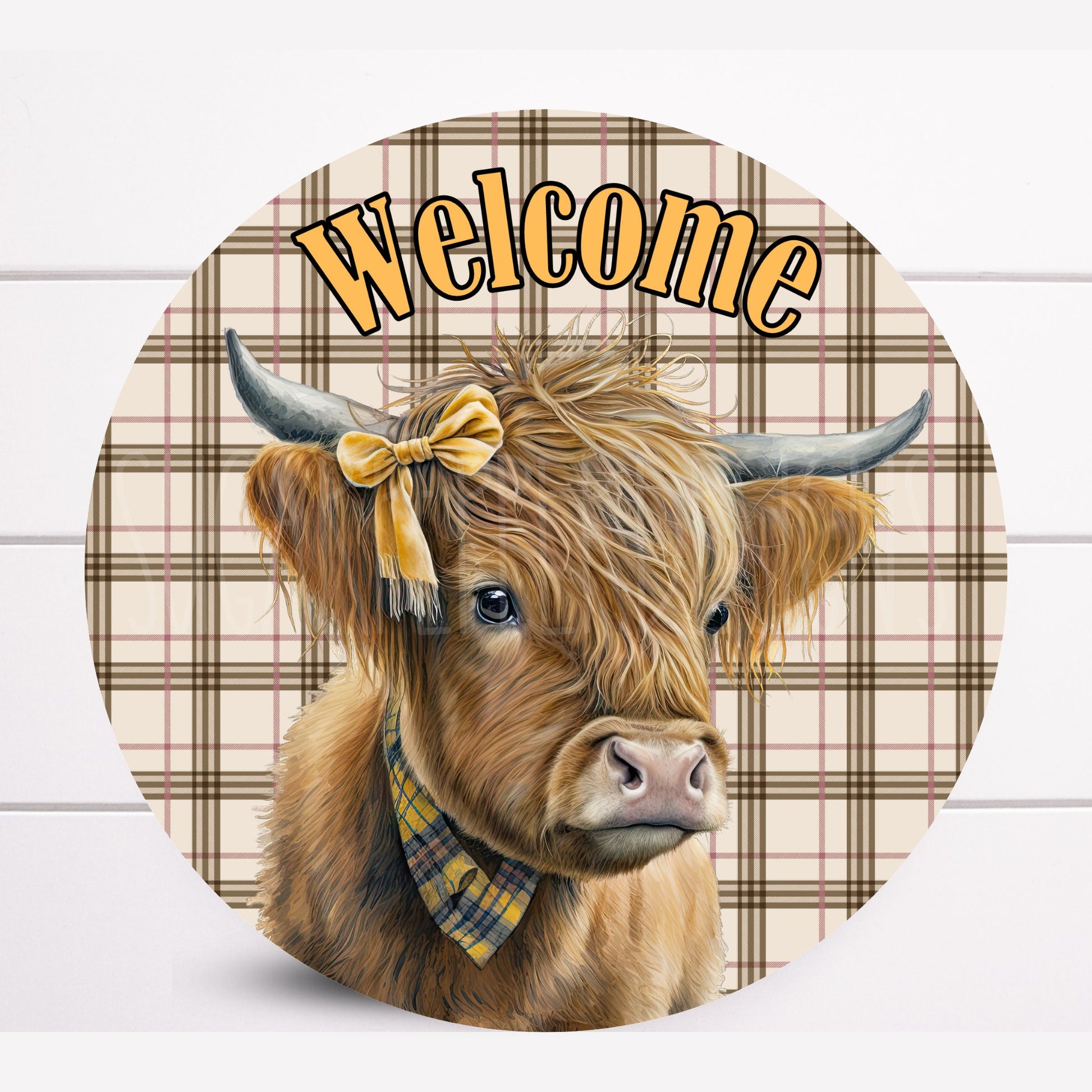 Farmhouse Highland Cow Wreath Sign, Farmhouse Cow Decoration, Highland Cow Decor, Sugar Pepper Design, Sign For Wreath