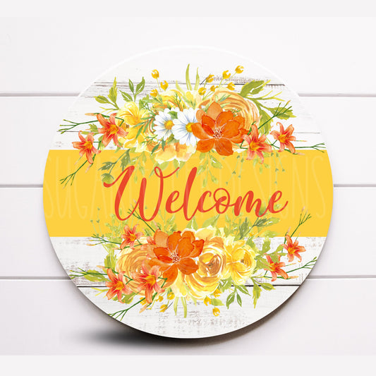 Wreath Sign, Floral Wreath Sign, Yellow and Orange Floral Sign, Sugar Pepper Designs, Sign For Wreath, Door Decor