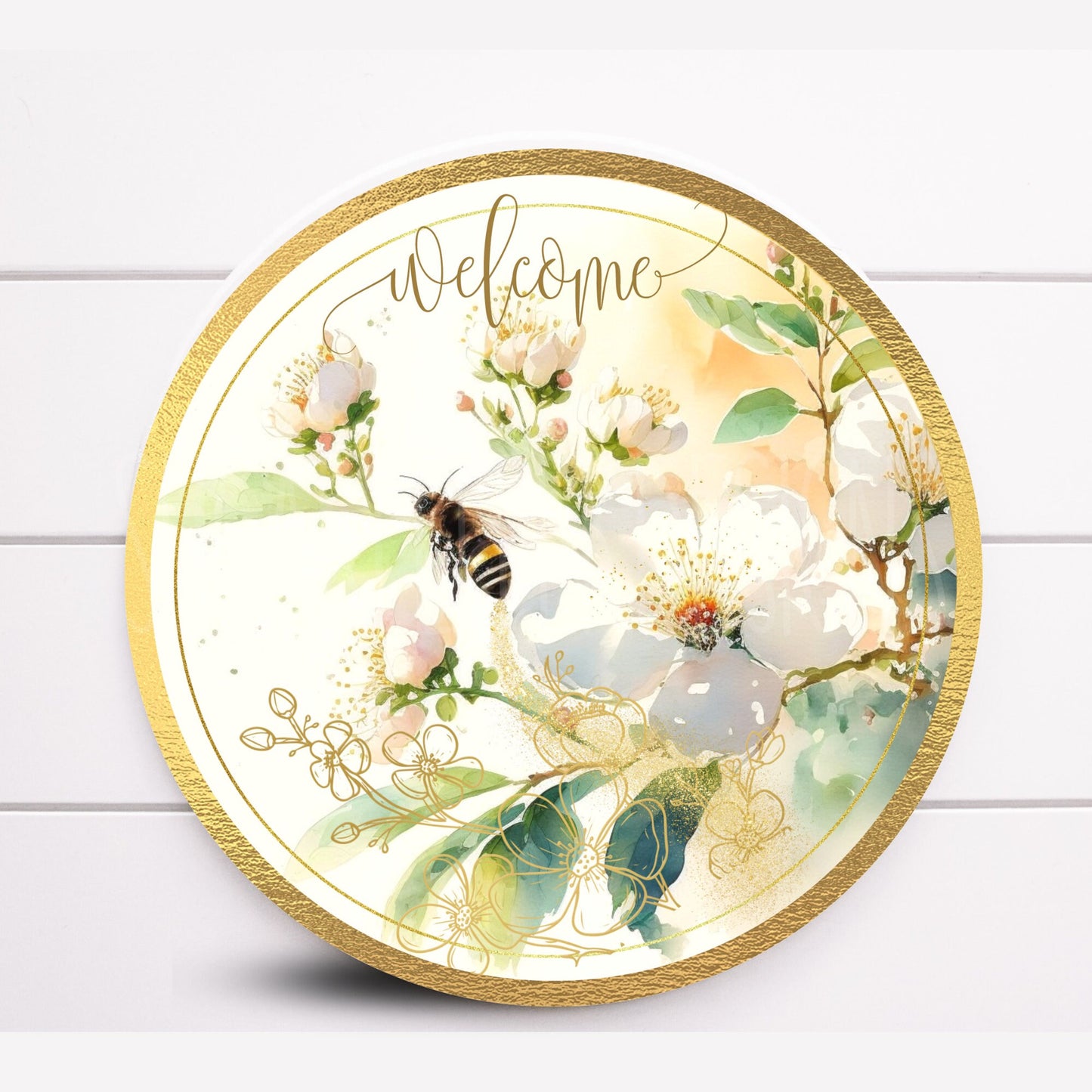 Bees and Roses Everyday Welcome Wreath Sign, Farmhouse Decoration, Bee Decor, Sugar Pepper Design, Sign For Wreath