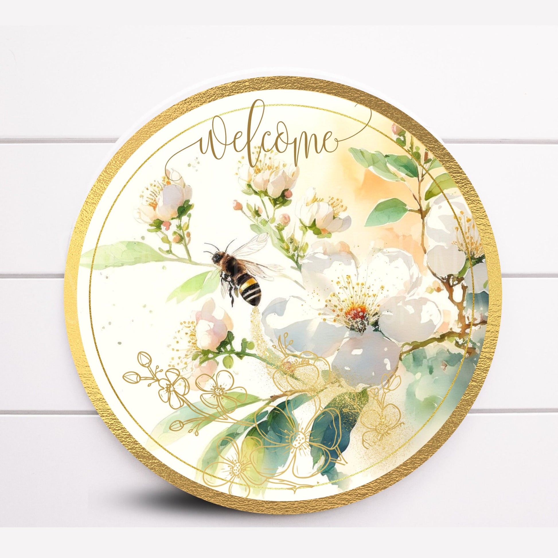 Bees and Roses Everyday Welcome Wreath Sign, Farmhouse Decoration, Bee Decor, Sugar Pepper Design, Sign For Wreath