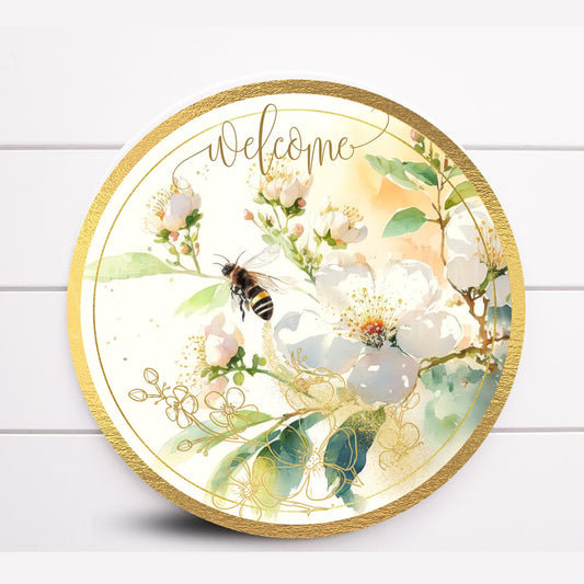 Bees and Roses Everyday Welcome Wreath Sign, Farmhouse Decoration, Bee Decor, Sugar Pepper Design, Sign For Wreath