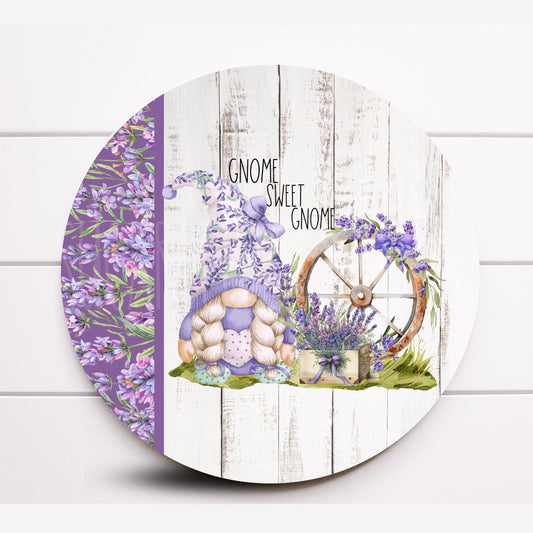 Round Lavender Gnome Wreath Sign, Lavender Wreath Sign, Round Metal Wreath Sign, Rustic Farmhouse Wreath Sign,Sign For Wreath