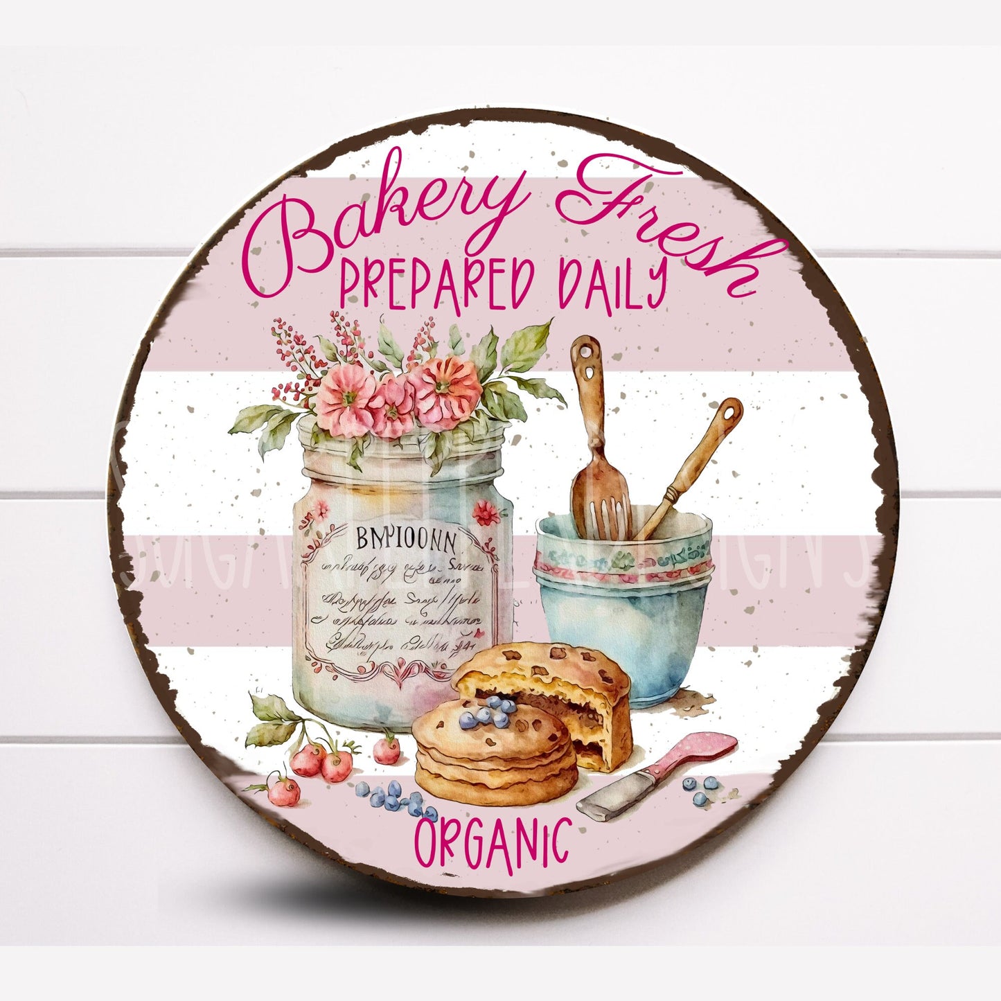 Round Bakery Fresh Kitchen Wreath Sign, Baking Wreath Sign, Round Metal Wreath Sign, Rustic Farmhouse Wreath Sign,Sign For Wreath